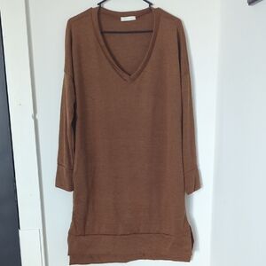 Brown V-Neck Sweater Dress